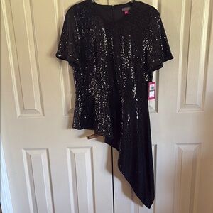 Vince Camuto Black Sequin Asymmetrical Blouse